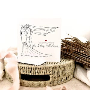 Tarjeta de boda personalizada / Impresión de pareja dibujada a mano, tarjeta de felicitación personalizada para Sr. y Sra., regalo romántico para recién casados.