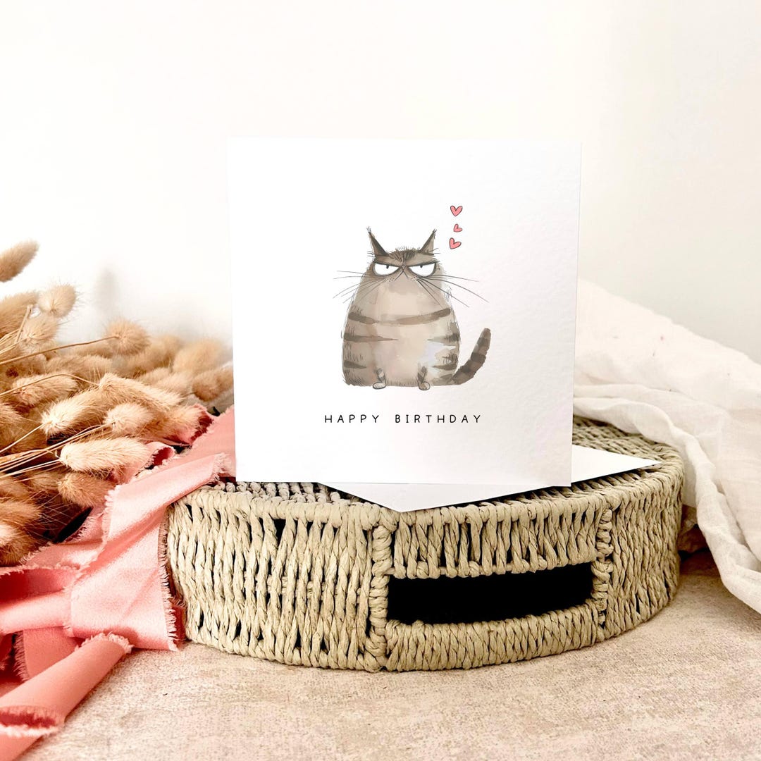Birthday Card | Cat Print Card, Funny Cat Happy Birthday, Gift for Him ...