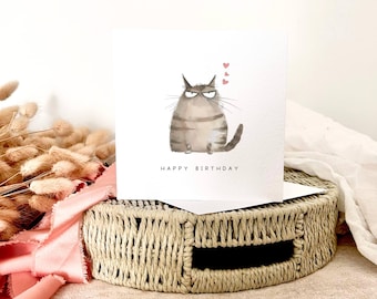 Birthday Card - Funny Cat Print Greeting Card - Custom Options