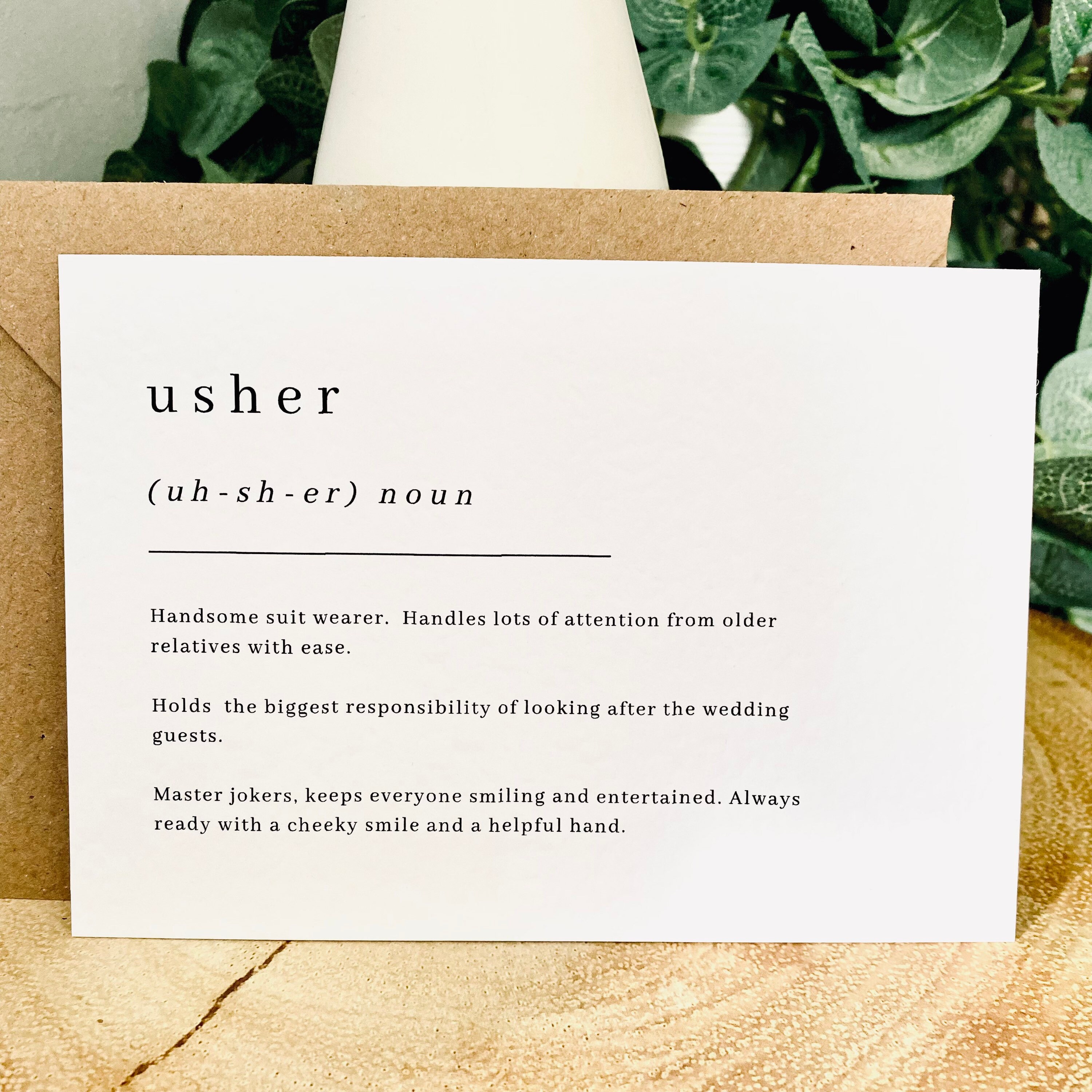 Usher Definition Keepsake Note Card Wedding Party Gift Will Etsy