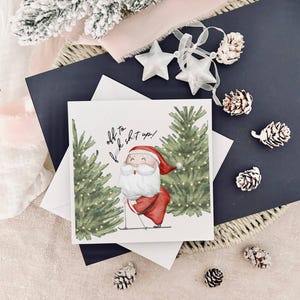 Lustige Weihnachtskarte - Rude Xmas Karte für Freund - Weihnachtsmann Fluchen Print - Scherz Wichtel Grußkarte | Ski fahrender Weihnachtsmann Print
