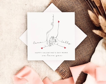 Valentinstagskarte für Mama - personalisiertes Hand- und Namensandenken für Mama, individuelles spezielles Geschenk für Kindermädchen, Geschenk für Sie vom Baby oder von Kindern