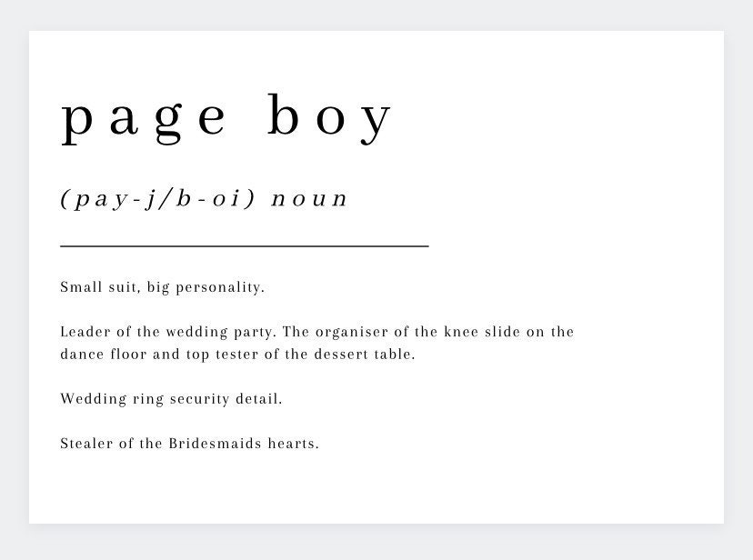Page Boy Definition Keepsake Note Card Wedding Party Card Etsy UK