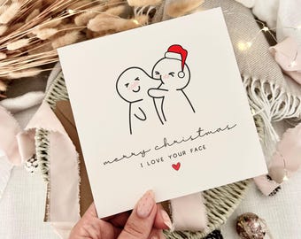 Christmas Card for Partner - I Love Your Face Greeting Card for Couple - Custom & Personalised Options