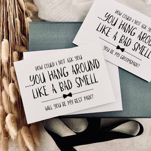 Mauvaise odeur | Cadeau drôle de proposition de garçon d'honneur pour lui, carte postale personnalisée Serez-vous mon meilleur homme, coffret cadeau garçon d'honneur huissier de cartes de mariage