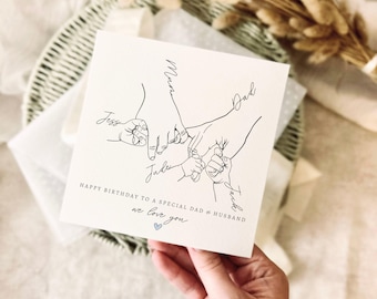 Birthday Card for Husband/Boyfriend/Partner - Personalised Family Hand Print Keepsake from Wife & Children