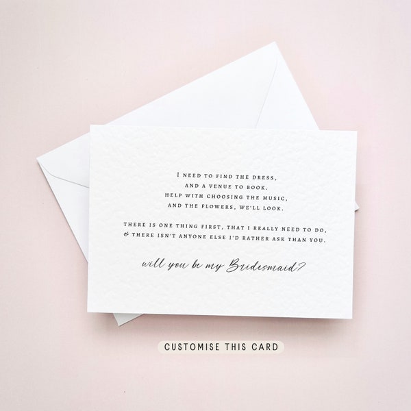 Will you be my Bridesmaid Proposal Postcard, Personalised gift for Maid of Honour, Keepsake Letterbox Bridal Party Favour | Rather Ask Poem