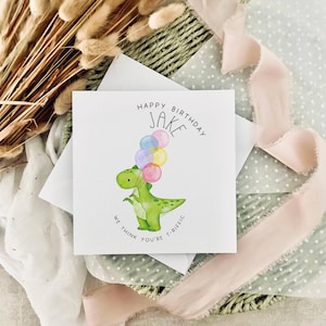 Dinosaurier-Geburtstagskarte | Geburtstagskarte für Kinder, süße T-Rex Karte für Jungen, spezieller Geburtstag für Mädchen, personalisierte Dino-Karte für Kind