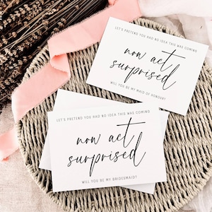 Jetzt handelt Überraschter Antrag Postkarte | Werden Sie meine Brautjungfer Geschenk, Trauzeugin Gunst, Blumenmädchen Geschenk-Set, Brautparty Andenken sein