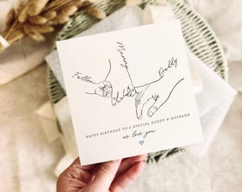 Birthday Card for Husband/Boyfriend/Partner - Personalised Family Hand Print Keepsake for Father of Children