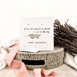Tarjeta de aniversario divertida para dueños de perros / Tarjeta de amor de mascotas para esposo o esposa, linda tarjeta de aniversario de pareja con temática de perros para novios y novias