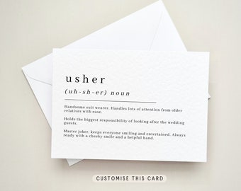 Will you be my Usher Proposal Postcard, Thank you Wedding Card, Personalised Keepsake Letterbox Gift for him | Usher Definition