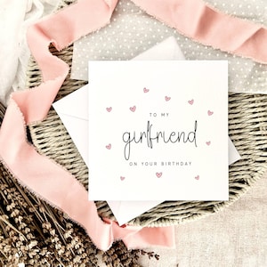 Biglietto di auguri di compleanno per la fidanzata / Regalo di compleanno con stampa a cuore per lei, semplice biglietto di auguri di compleanno per coppia, messaggio di compleanno personalizzato per il partner