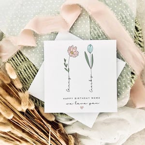 Tarjeta de cumpleaños para mamá / Estampado floral personalizado, recuerdo de cumpleaños de mamá, linda tarjeta para abuela de parte de los niños, regalo para ella de parte de niños o bebé