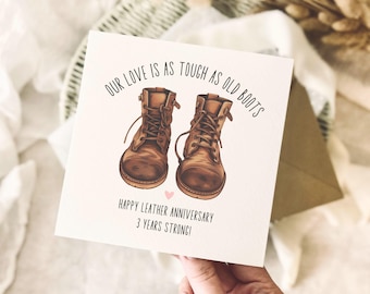 3rd Anniversary Card - Leather Anniversary Celebration for Couple - Personalised & Custom Options