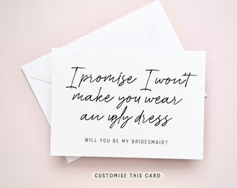 Will you be my Bridesmaid Proposal Postcard, Custom gift for Maid of Honour from Bride, Keepsake Letterbox Wedding Favour | Wear Ugly Dress