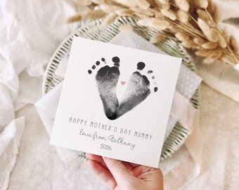 Personalisierte Muttertagskarte - Baby-Fußabdruck-Andenken für Mama, erste Muttertagskarte für Kindermädchen, spezielles Muttertagsgeschenk
