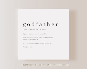 Godfather Definition Greeting Card | Personalised Card for him for Christening, Baptism Gift for Godparent, Gift for him from Godchild
