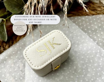 Personalised Mini Jewellery Box | PU ring box, earring gift box, bridesmaid gift, maid of honour keepsake, birthday gift, travel organiser