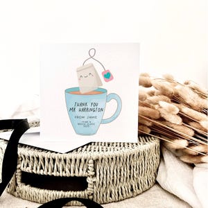 Merci professeur carte de vœux | Carte de remerciement personnalisée TA rose, tasse de thé, carte de fin d'année scolaire, cadeau pour enseignant assistant de classe Merci