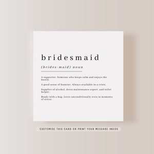 Bridesmaid Definition | Will you be my Bridesmaid Proposal, Thank You card for wedding day, Wedding day Favour, Letterbox gift for her