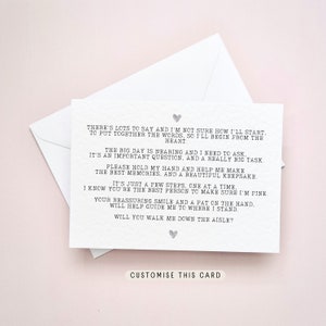 Walk me Down the Aisle Poem Postcard | Father of the Bride gift, Give Me Away request for Mother of the Bride, Keepsake gift to ask Brother