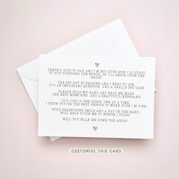 Walk me Down the Aisle Poem Postcard | Father of the Bride gift, Give Me Away request for Mother of the Bride, Keepsake gift to ask Brother