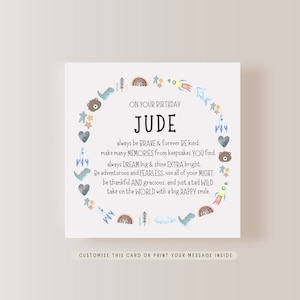 Children's Poem Greeting Card | Nature Print Personalised Birthday Card, Card for Christening & Baptism, Letterbox Keepsake Gift for Child