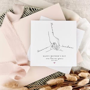 Tarjeta personalizada para el Día de la Madre / Tarjeta con nombre y mano para mamá, regalo especial para niñera, alguien como mamá, recuerdo del primer día de la madre, 2 niños