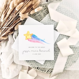 carte personnalisée nouveau-né | Impression d'étoiles filantes pour un nouveau-né, cadeau de félicitations pour un nouveau-né, nouveauté pour une petite fille, un bébé garçon