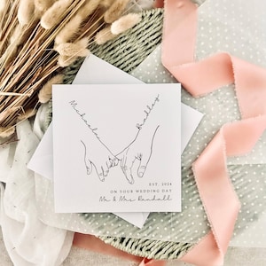 Nom et empreinte de la main pour le jour du mariage | Carte personnalisée pour les jeunes mariés, carte pour M. et Mme, cadeau souvenir pour couple de jeunes mariés