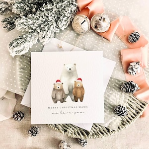Vrolijk kerstfeest moeder draagt kaart | Gepersonaliseerd voor mama vanaf 2 kinderen, aandenken babybeerprint, kerstcadeau voor oppas