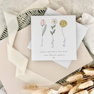 carte pour la fête des mères | Carte personnalisée avec imprimé fleur et nom pour les enfants, fête des mères pour une nounou, cadeau pour elle, souvenir de la fête des mères des enfants