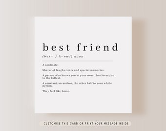 Definition Print Greeting Card for Best Friend | Personalised Card for Bestie on her Birthday, Thinking of you Card for her from Best Friend