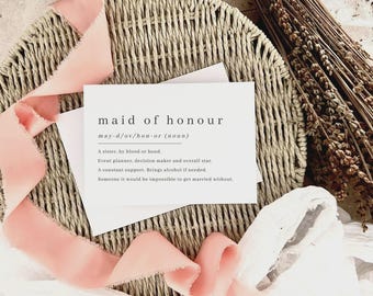 Maid of Honour Proposal Card - Personalised Bridal Party Thank You Keepsake - Will You Be My Maid of Honour Definition