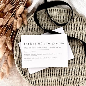 Postal de regalo para el padre del novio, recuerdo de boda personalizado, regalo de agradecimiento para el buzón para papá / Definición de padre del novio