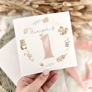Cartão de 1º aniversário personalizado | Cartão de primeiro aniversário para bebê, presente para meninas, 1º aniversário para menino, lembrança para crianças, marco, 1 ano de idade