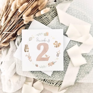 Carte personnalisée pour le 2e anniversaire | Jolie carte d'anniversaire pour fille, cadeau d'anniversaire pour garçon, anniversaire pour enfants, 2 ans