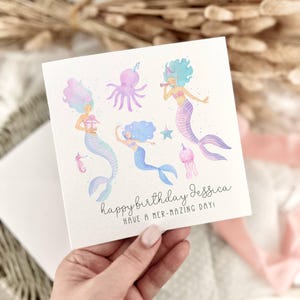 Meerjungfrau Geburtstagskarte | Niedliches Mer-Maming Ozean-Thema, Wortspiel Meerjungfrau-Grußkarte für Kindermädchen-Freunde, personalisierte unter der Seeparty-Karte