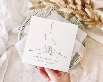 Personalised Mother's Day Card for Mum - Child Hand & Name Keepsake for Parent - Any Female Relation Available