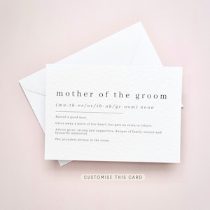 Mother of the Groom Definition Print | Postcard for Mum from the Groom, Keepsake Wedding Day Thank you, Personalised Letterbox gift for her