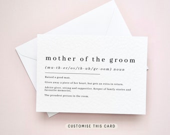 Mother of the Groom Definition Print | Postcard for Mum from the Groom, Keepsake Wedding Day Thank you, Personalised Letterbox gift for her