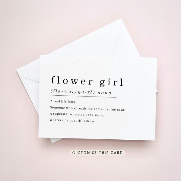 Flower Girl Definition Proposal Postcard | Personalised Gift for Flower Girl, Thank you wedding gift for girls, Bridal Party Keepsake Favour