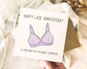 13th Anniversary Card for Partner - Lace Anniversary Milestone Greeting Card - Personalised Options