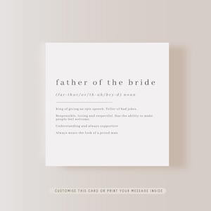 Father of the Bride Definition | Wedding Day Card for Dad, Thank you card for Father in Law, Keepsake gift from Bride, Wedging Gift for Him
