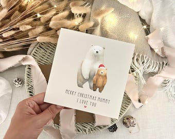 Personalised Christmas Card for Mum - Mummy & Little Bears Greeting Card from Children - Customisable Options