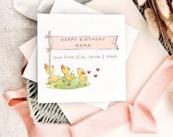 Carte d'anniversaire personnalisée pour maman | Impression mignon petits canards, souvenir spécial souvenir d'anniversaire pour maman, carte pour nounou, quelqu'un comme maman