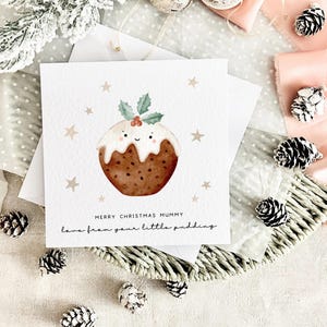 Cartão de Natal para a mamãe - Impressão personalizada de pudim pequeno, presente de lembrança para ela, cartão de crianças, primeiro Natal como mãe do bebê