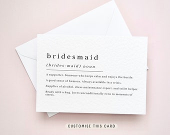 Bridesmaid Definition Print | Will you be my Bridesmaid Proposal Postcard, Thank you Bridal Party Gift, Personalised letterbox keepsake