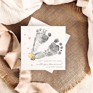 Carte de Saint-Valentin Bee Mine pour papa - Empreinte personnalisée de bébé et nom souvenir pour papa, cadeau spécial pour grand-parent, Saint-Valentin pour bébé